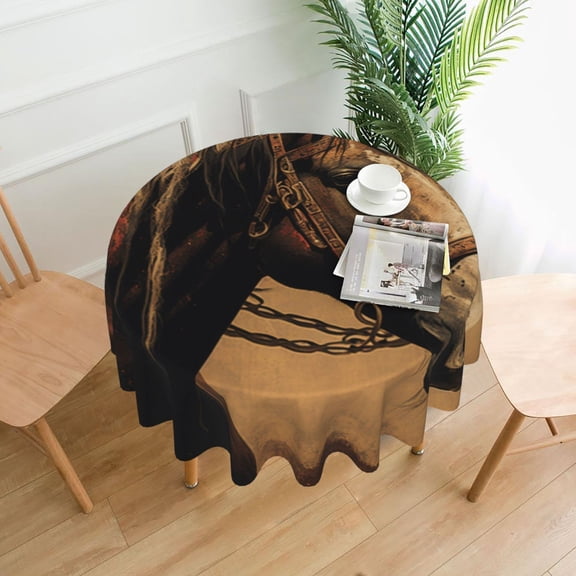 Vintage Horse Western Retro Tablecloths Round 60 inch Fabric Table Cloth Cover for Dining Kitchen Wedding Party