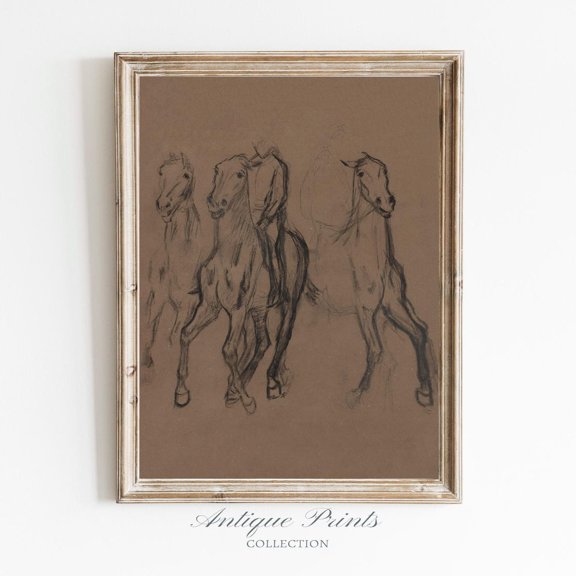 Vintage Horses Drawing, Horse Sketch, Horse Wall Art, Equestrian, Western Wall Art, Antique Farmhouse Decor, 858, Unframed Canvas Size 12x18