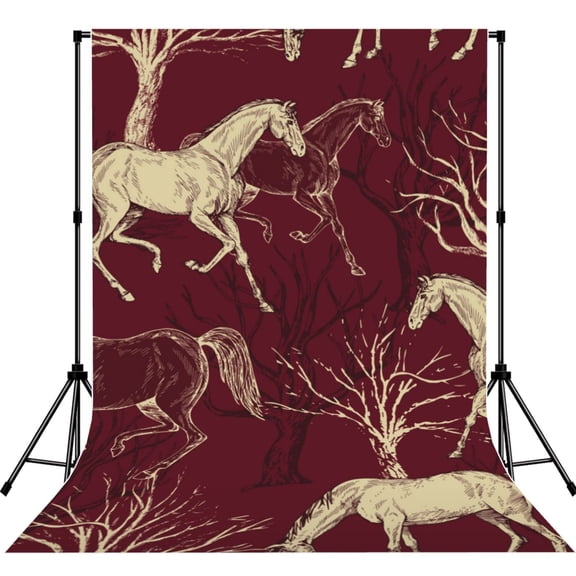 Vintage Horses Tree Horse Photography Backdrop 5x7Ft Background for Photo Studio Video Recording Birthday Party Wedding Home Decor