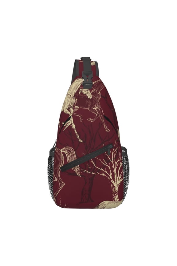 Vintage Horses Tree Horse Sling Backpack Shoulder Chest Crossbody Bag Causal Travel Hiking Daypack