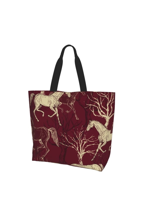 Vintage Horses Tree Horse Women Reusable Bag Large Shoulder Handbag Top Handle Purse Tote