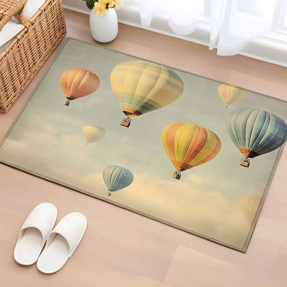 Vintage Hot Air Balloon Bathroom Mats 2x3 FT, Non Slip Small Kitchen Mat, Modern Balloon Floating Washable Soft Backed Front Door Throw Rugs Non-Shedding Indoor Outdoor Doormat for Entryway Sink