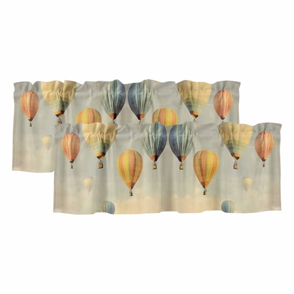 Vintage Hot Air Balloon Curtain Valances for Windows, Kitchen Valance Window Treatments Panel 2 Pack, Modern Balloon Floating Rod Pocket Short Curtains for Bathroom Bedroom 42 x 12 Inch