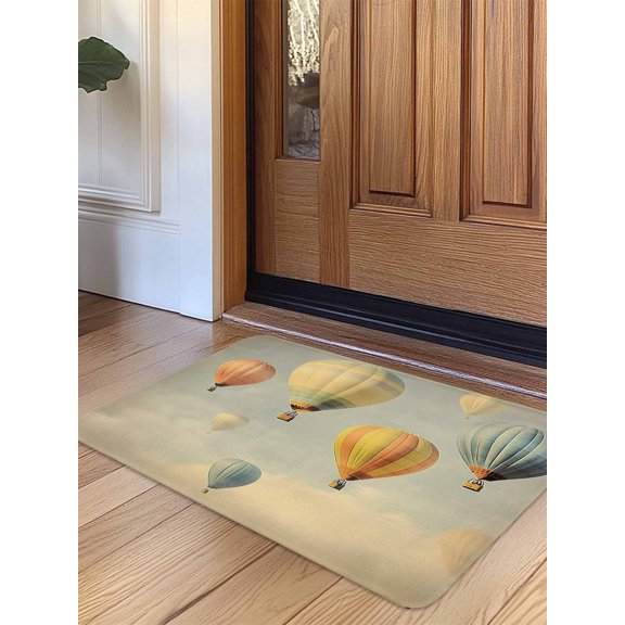 Vintage Hot Air Balloon Door Mat Indoor Outdoor Entrance, Non Slip Small Rug for Kitchen Bathroom Entryway Rug, Modern Balloon Floating Washable Doormat Floor Mat for Office 18x30 Inch