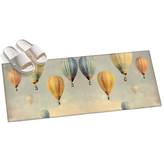 Vintage Hot Air Balloon Hallway Runner Rug 2x6 Washable Non Slip Kitchen Runner Rug for Bedside Bathroom Low Pile Modern Balloon Floating Indoor Floor Carpet Area Rugs for Living Room Bedroom Office
