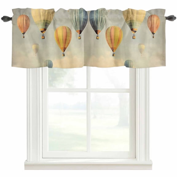 Vintage Hot Air Balloon Kitchen Valances for Windows, Modern Balloon Floating Bathroom Window Valances 42x12 Inch Rod Pocket Window Treatments Valance Curtains for Living Room Bedroom Decor