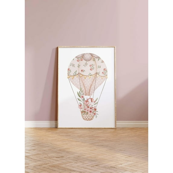 Vintage Hot Air Balloon Nursery Art, Coquette Decor, Unicorn Nursery Decor Girls, Baby Girl Nursery Print, Art, Floral Art Home Decor #973, Unframed Canvas Size 16x24