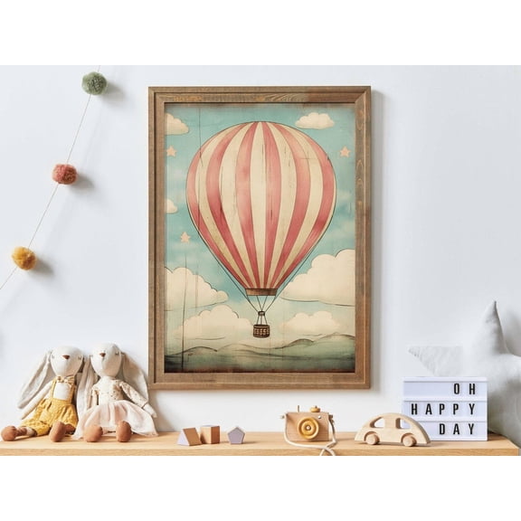 Vintage Hot Air Balloon Print, Antique Rustic Nursery Decor, Whimsical Art, Colorful Vintage Baby Room Decor, Nursery Art Wall Art, Modern Wall Decor, 8x12 UNFRAMED