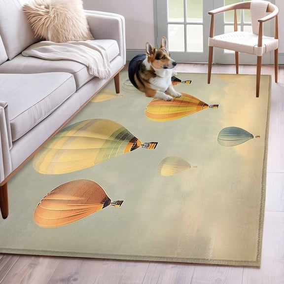 Vintage Hot Air Balloon Runner Rug 2.7x5 FT, Non Slip Entryway Carpet, Modern Balloon Floating Washable Soft Floor Carpet Entrance Mat Non-Shedding Throw Rug for Hallway Laundry Room Bedside