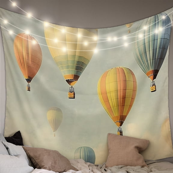 Vintage Hot Air Balloon Small Tapestry for Bedroom Wall Hanging Tapestry, Modern Balloon Floating Ceiling Backdrop Tapestries Poster Blanket Wall Decor for Teens Room Living Room Dorm 23" x 28"