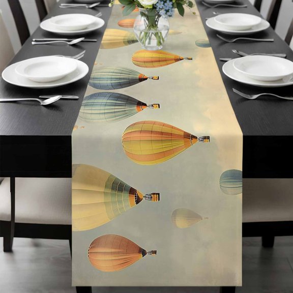 Vintage Hot Air Balloon Table Runner 36 Inches Long, Modern Balloon Floating Kitchen Coffee Dining Table Decoration for Home Party Birthday Wedding Home Decor 13x36 Inches