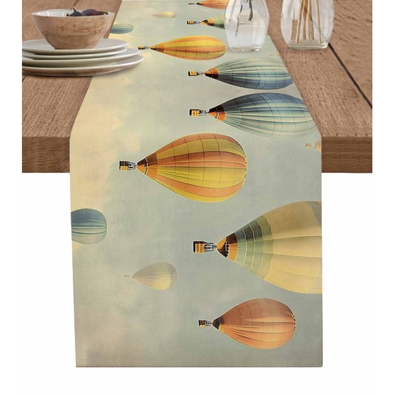 Vintage Hot Air Balloon Table Runner 48 Inches, Modern Balloon Floating Bed Runner Dresser Scarves Tabletop for Indoor Outdoor Parties/Ceremony/Banquet, 13" x 48"