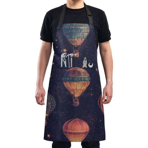 Vintage Hot Air Balloons Chef Kitchen Apron with Pockets for Women Waterproof Aprons for Cooking Baking