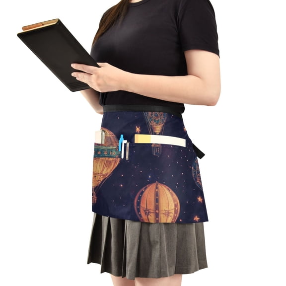 Vintage Hot Air Balloons Server Apron with 3 Pockets Waist Apron for Waiter Waitress