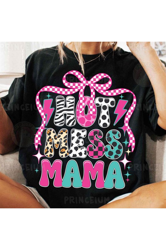 Vintage Hot Mess Mama, Animal Print Retro Lightning, Funny Colorful Mom Life, Wild Mama Quote Art - Perfect Gifts For Everyone