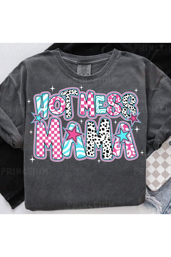 Vintage Hot Mess Mama, Colorful Retro Dalmatian Print, Funny Mom Life Clipart, For Mother'S Day T-Shirts - Perfect Gifts For Everyone