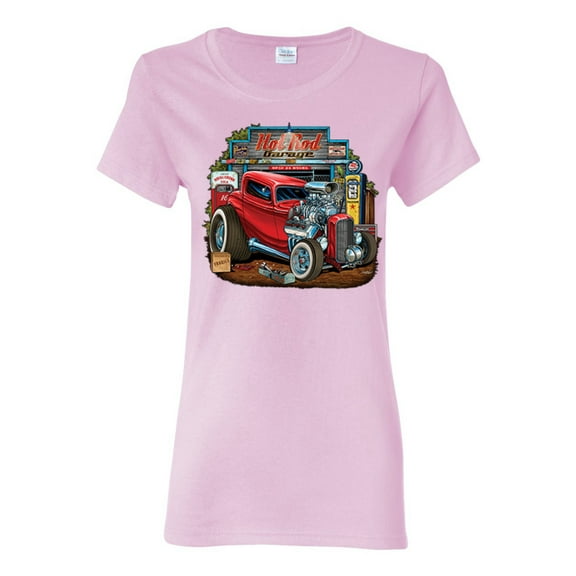 Vintage Hot Rod Old Garage Cars and Trucks Womens Graphic T-Shirt, Light Pink, 2XL