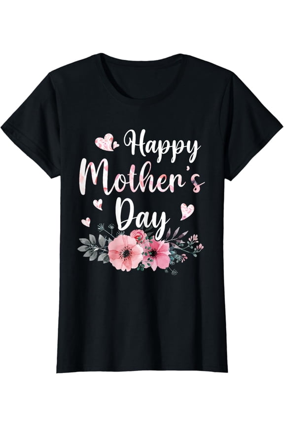 Vintage Hot trending Happy Mother'S Gift With Floral Mom Mommy Grandma Womens T-Shirt - Birthday Gifts
