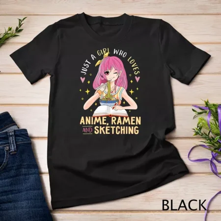 Vintage Hot trending Just A Girl Who Loves Anime Ramen And Sketching Girl Anime Unisex T-Shirt - Birthday Gifts