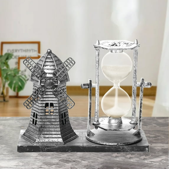 Vintage Hourglass Decor under $5! Kadlawus Vintage Hourglass Windmill Decor, Metal Tabletop Ornament with Rotating Timer, Desktop Shelf Mantel Decoration, Nostalgic Home Office Centerpiece
