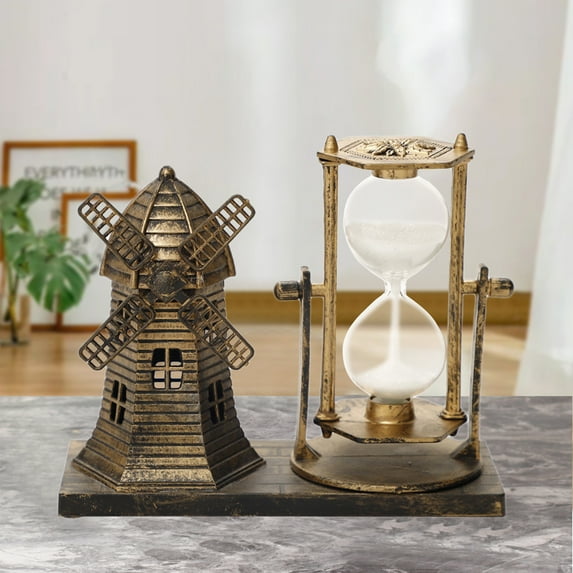 Vintage Hourglass Decor under $5! Kadlawus Vintage Hourglass Windmill Decor, Metal Tabletop Ornament with Rotating Timer, Desktop Shelf Mantel Decoration, Nostalgic Home Office Centerpiece