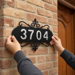 Vintage House Number Sign 1 Set, Decorative Metal Address Plaque with Arabic Numerals 0-9, Black Scrollwork Frame for Home Villa Garden Mailbox