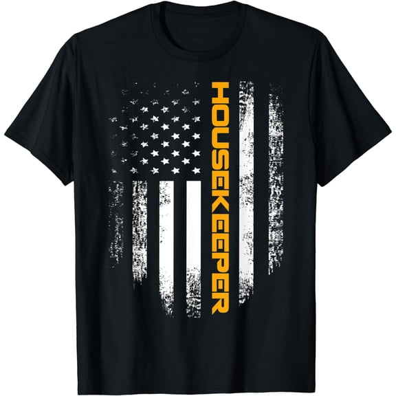 Vintage Housekeeper With American Flag For Housekeeping Gift T-Shirt