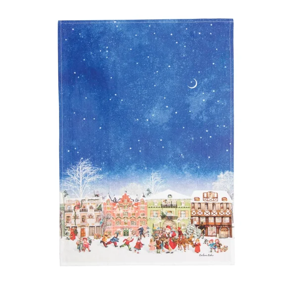 Vintage Houses With Santa Printed Flour Sack Cloth Christmas Xmas Kitchen Towel