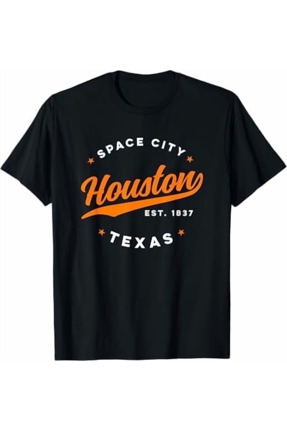 Vintage Houston City Texas Map Patriotic Texan T-Shirt Houston Downtown City Skyline Souvenir Gift Shirt for Men Women