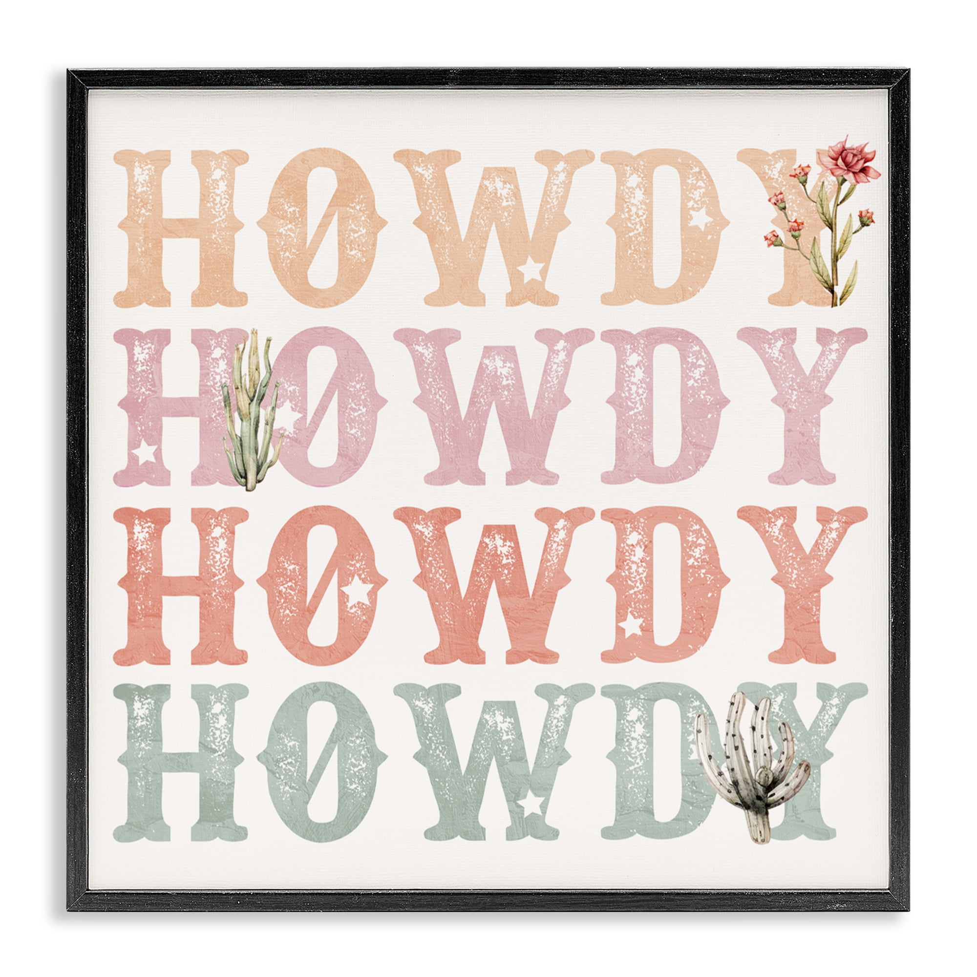 Vintage Howdy Rainbow Text Black Framed Giclee Art, design by Kim Allen