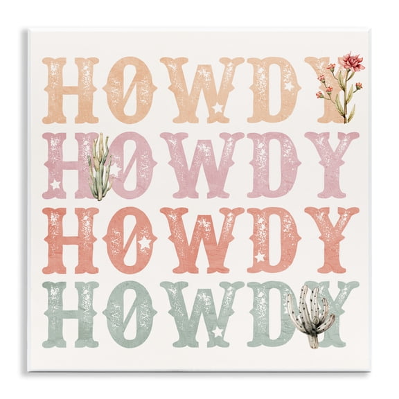 Vintage Howdy Rainbow Text Wall Plaque Art, design by Kim Allen