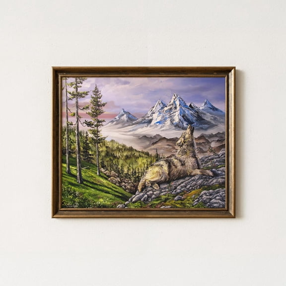 Vintage Howling Wolf Cabin Decor Wall Art