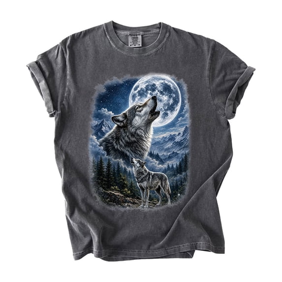 Vintage Howling Wolf Graphic T-Shirt, Full Moon Mystic Forest Wildlife Aesthetic Tee, Nature Lover Gift