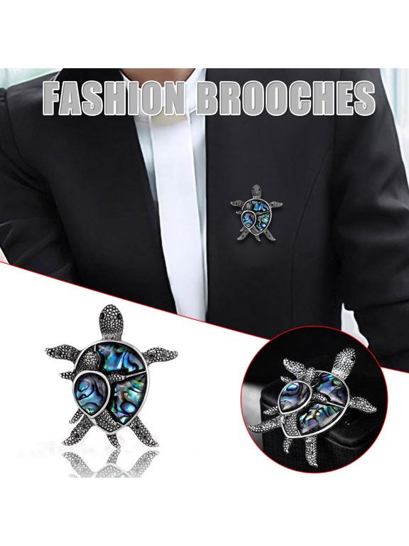 Vintage Huge Blue Stone Glass Shell Turtle Tortoise Animal Figural Brooch Pin,4x4 cm,Brown