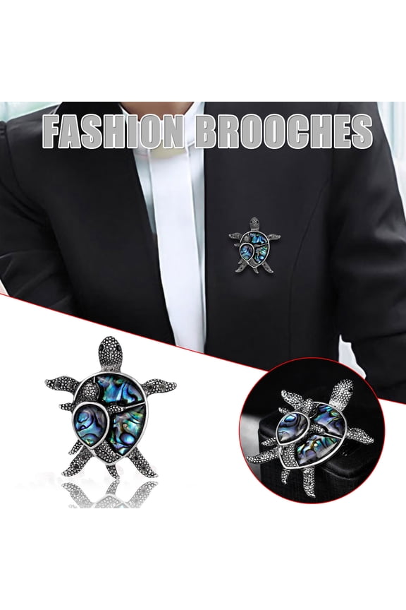 Vintage Huge Blue Stone Glass Shell Turtle Tortoise Animal Figural Brooch Pin,4x4 cm,Brown
