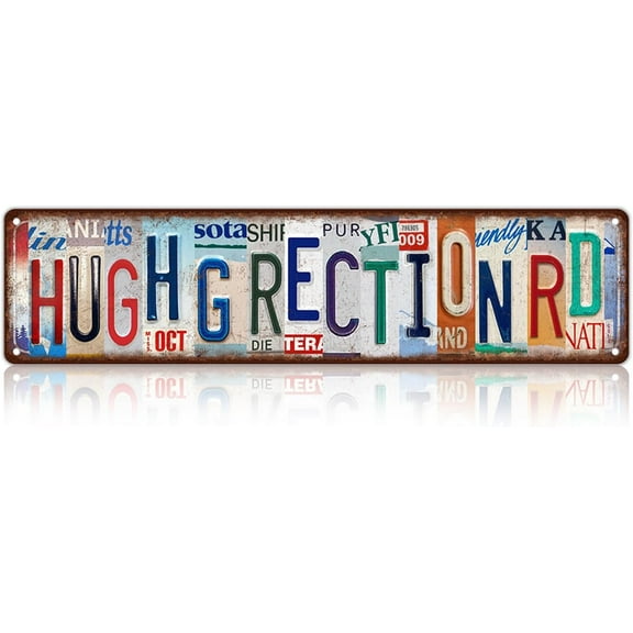 Vintage Hugh G Rection Rd Wall Decor Street Signs Home Bar Coffee Metal Tin Signs Lover 16 x 4 Inches
