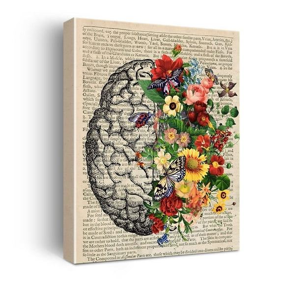 Vintage Human Anatomy Poster - Anatomy Canvas Wall Art Anatomical Brain Flower Floral Gifts for Home/Office/Medical School Decor