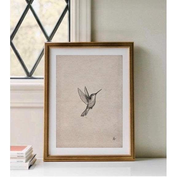 Vintage Hummingbird Art Print Retro Bird Sketch Tiny Animal Nursery Decor Unframed Paper Print
