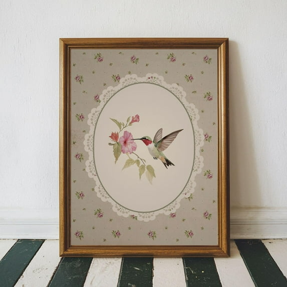 Vintage Hummingbird Poster Antique Bird Wall Art Printable Cottage Core Poster Grand millennial Art, Neutral Wall Art, Moody Bird Print, Size 24x36 UNFFRAMED F03.1.6l753