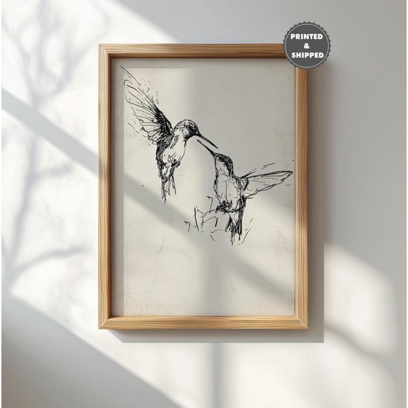 Vintage Hummingbirds Sketch Line Drawing Birds Modern Cozy Farmhouse Decor Portrait Decor Unframed Paper Print