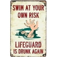 thumbnail image 1 of Vintage Humorous Pool Safety Sign No Lifeguard On Duty Swim At Your Own Risk Aluminum Metal Tin Poster 8x12 Inches for Swimming Pool Bar Backyard Decor Funny Warning Wall Art, 1 of 6