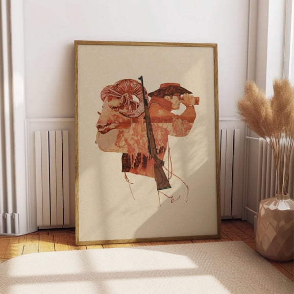 Vintage Hunting Magazine Art Print, Retro Ram Hunter Poster, Mid Century Sportsman Illustration, Rustic Cabin Wall Decor, Outdoor Life, Art, Unfreamed 8x12