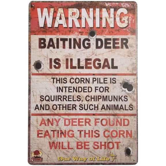 Vintage Hunting Warning Sign Metal Tin Poster 8x12 Inches Aluminum Wall Art for Bar Pub Cabin Decor Funny Deer Bait Humor Wildlife Satire Sign Rustic Outdoor Themed Decorative Plaque