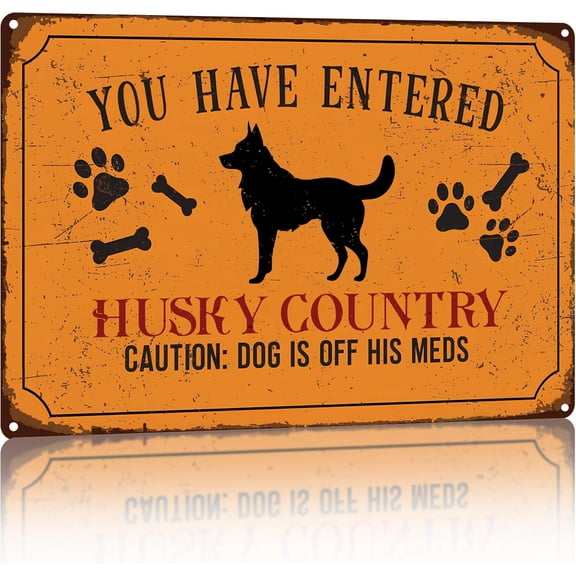 Vintage Husky Metal Tin Sign, You Have Entered Husky Country Wall Decor, Dog Lover Gift, 12 x 8 Inch
