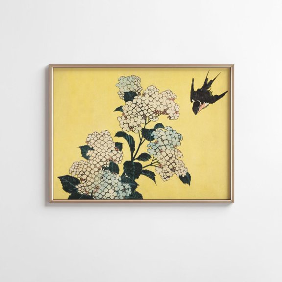 Vintage Hydrangea Botanical Bird Cottagecore Minimalist Floral Vivid Lv Contemporary Decorative Wall Decor