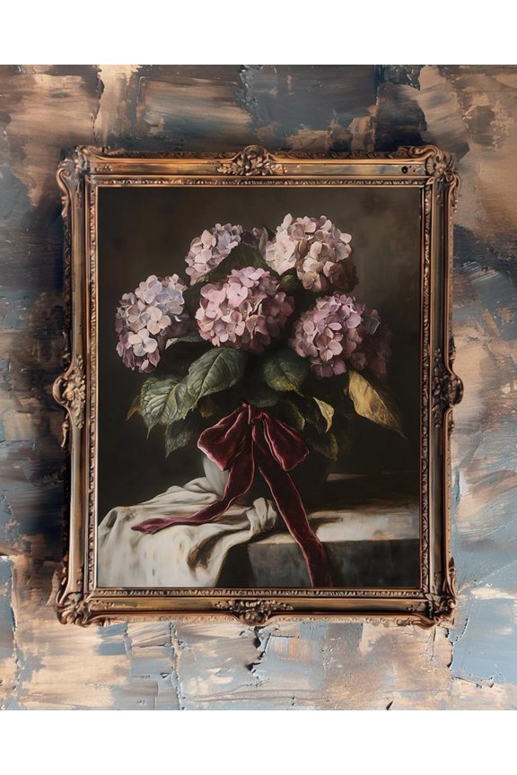 Vintage Hydrangea Cottagecore Wall Art Dark Academia Wall Decor Hydrangea For Bathroom Wall Art Cottagecore Entryway Art, F038, 12x18 UNFRAMED