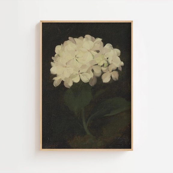 Vintage Hydrangea Dark Moody Botanical Floral Decoration, Unframed Paper Poster 8x10in