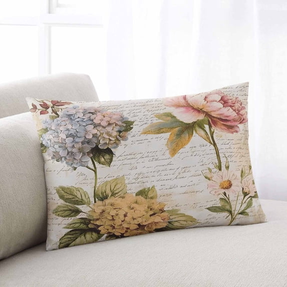 Vintage Hydrangea Floral Standard Size Pillow Cover, Pillowcase Protectors with Zipper, Breathable Decorative Throw Pillow Case Cover, Spring Botanical Flowers Pillow Shams for Couch Sofa 20x26Inch