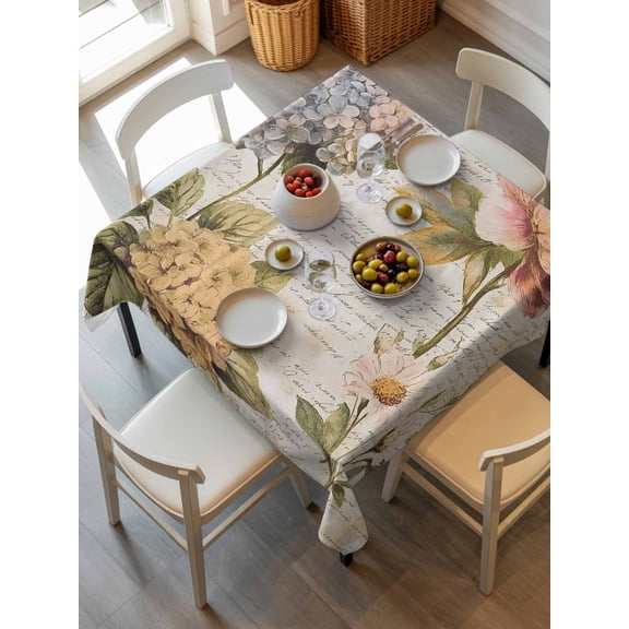Vintage Hydrangea Floral Tablecloth Square Table Cloth 54x54,Waterproof Outdoor Table Cloth Covers Decorative Table Protector ,Spring Botanical Flowers Washable Table Cover for Kitchen Dinning Party