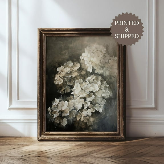 Vintage Hydrangea Poster Wall Art Dark Botanical Artwork Moody Floral Print Dark Academia Decor UNFRAMED Poster, Wall Art for Decor, Present, 8x12